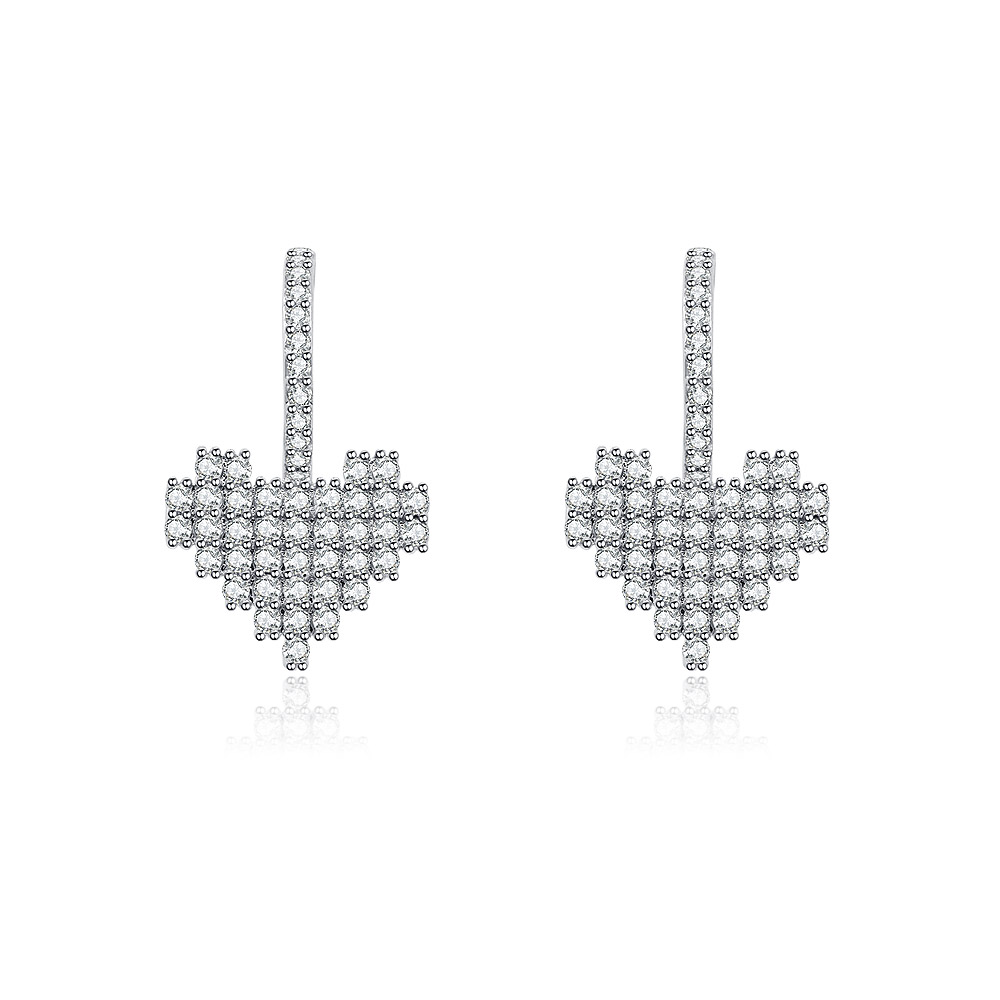 Rhodium Zirconia Heart Stud Earring